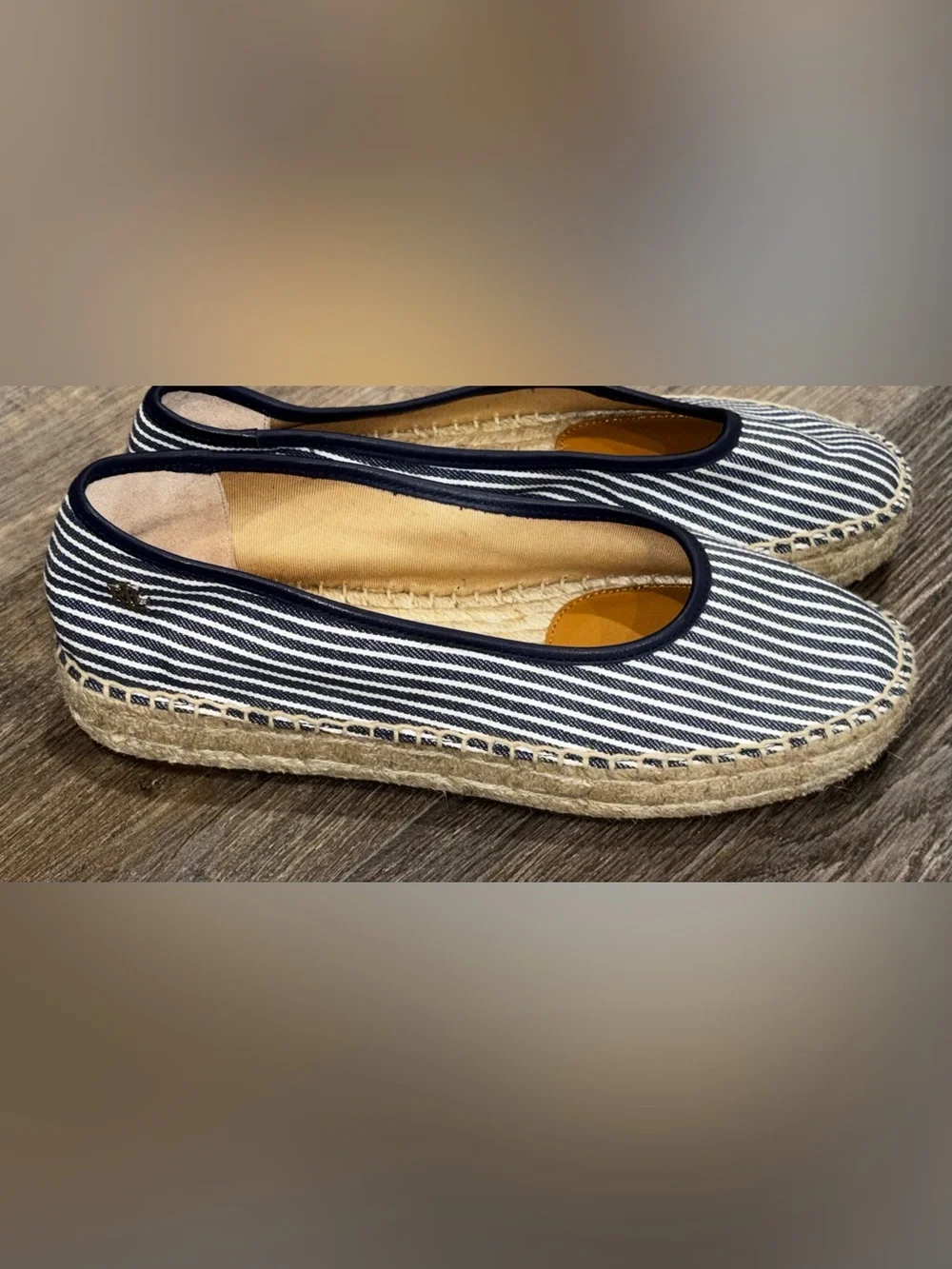 NWOT Lauren Ralph Lauren Luize Striped Canvas Ballet Espadrille Flats 8.5 Navy